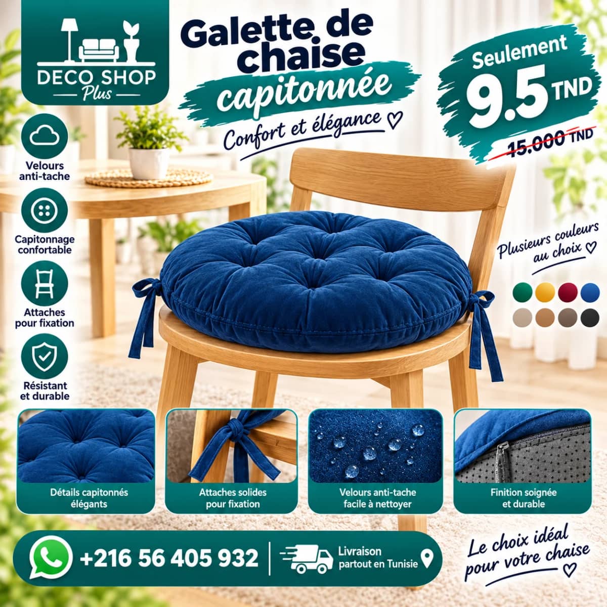 Deco Shop Plus Galette de chaise ronde capitonnée