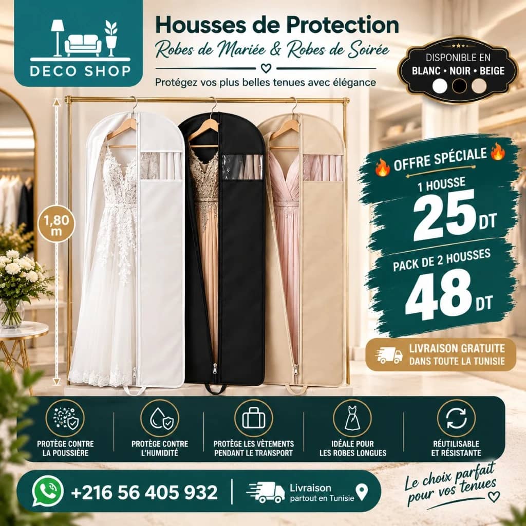 Deco Shop Plus غلاف حماية لفساتين العرس والسهرة – 1.80 م